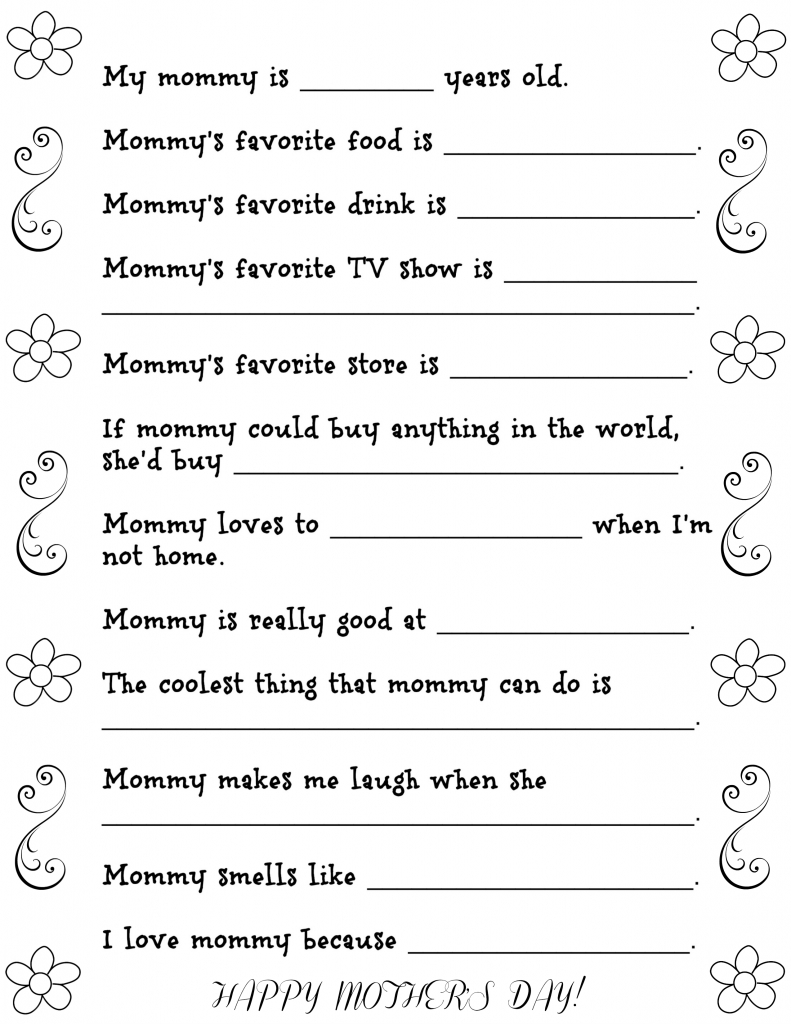 Mother&amp;#039;s Day Questionnaire Free Printable | Fun Money Mom | Printable Mothers Day Cards For Preschoolers