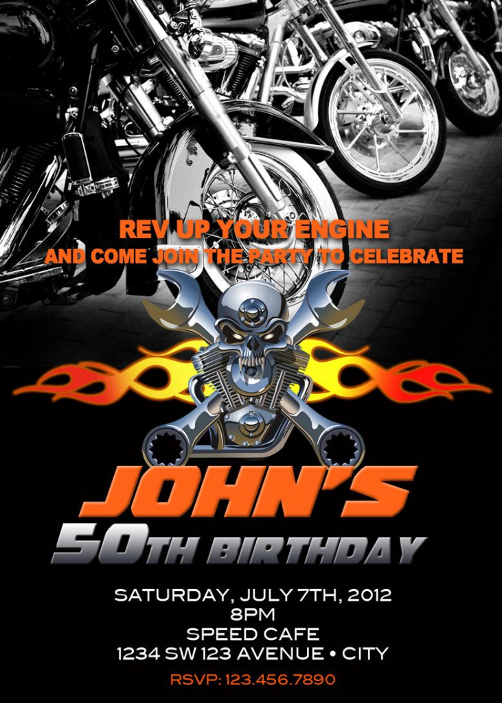 Motorcycle Invitation Printable File Diy - Bike Birthday Invitation | Harley Davidson Cards Printable