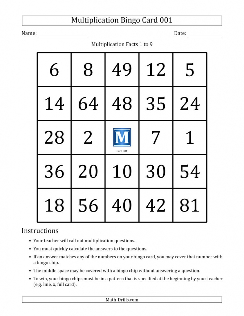 Multiplication Bingo Free Printable Printable World Holiday