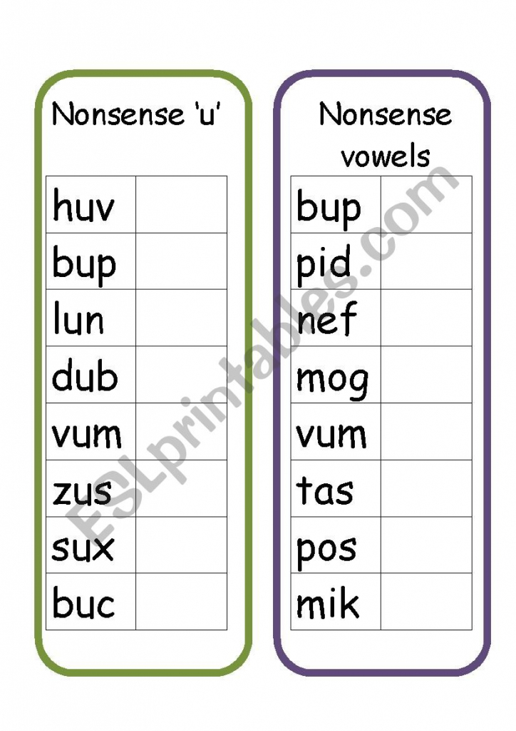 Nonsense Words - Esl Worksheettw_Karen | Nonsense Word Flash Cards Printables