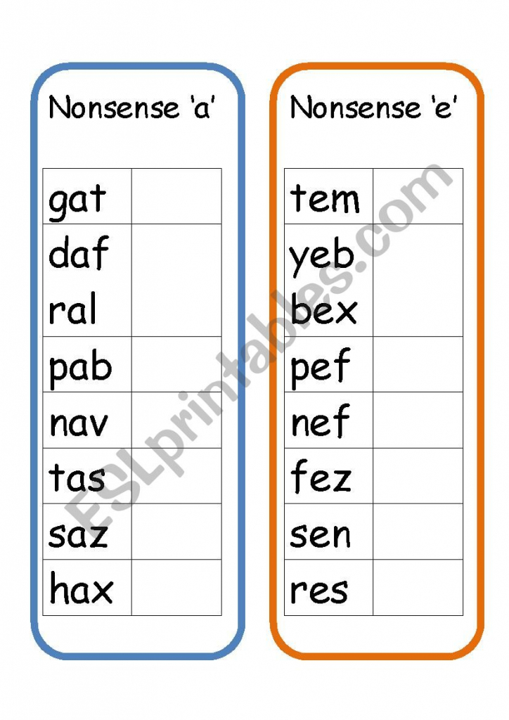 Nonsense Words - Esl Worksheettw_Karen | Nonsense Word Flash Cards Printables