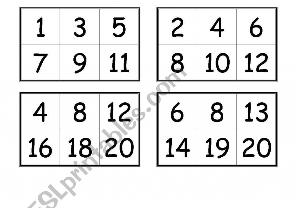 Numbers Bingo Cards (From 1 To 20) - Esl Worksheetcreguen | Printable Bingo Cards 1 100