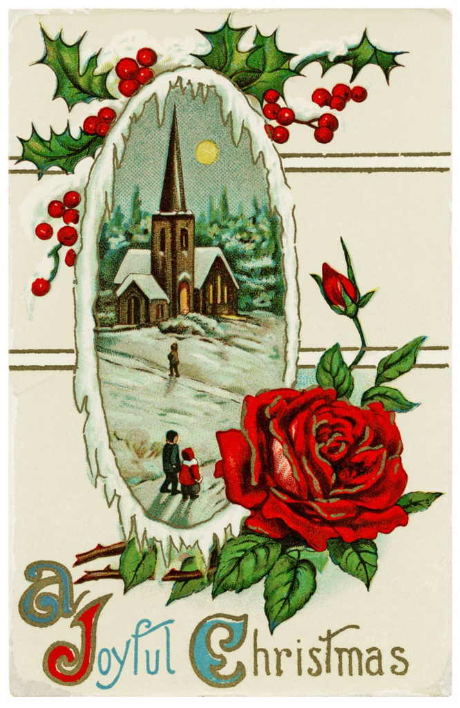 Old Design Shop ~ Free Printable Vintage Postcard A Joyful Christmas | Printable Vintage Christmas Cards