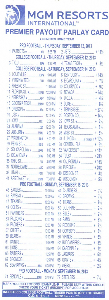 Parlay Bets In The Nfl | Free Printable Parlay Cards