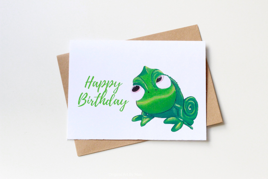 Pascal Birthday Card Disney Tangled Printable Painted Cards | Etsy | Printable Rapunzel Birthday Card