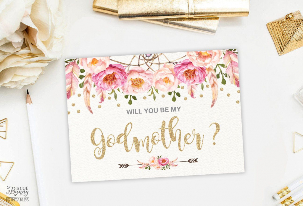 Pinb 🐝 On Godparents | Printable Cards, Christening, Pink, Gold | Will You Be My Godmother Printable Card