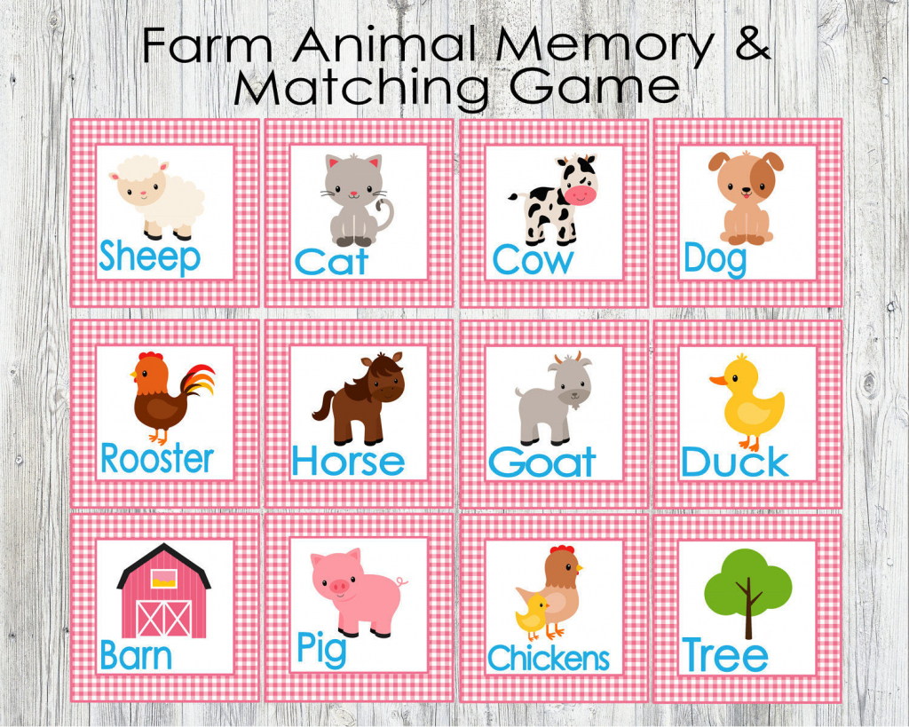 Pink Farm Animal Matching And Memory Game. Printable Game For | Etsy | Animal Matching Cards Printable