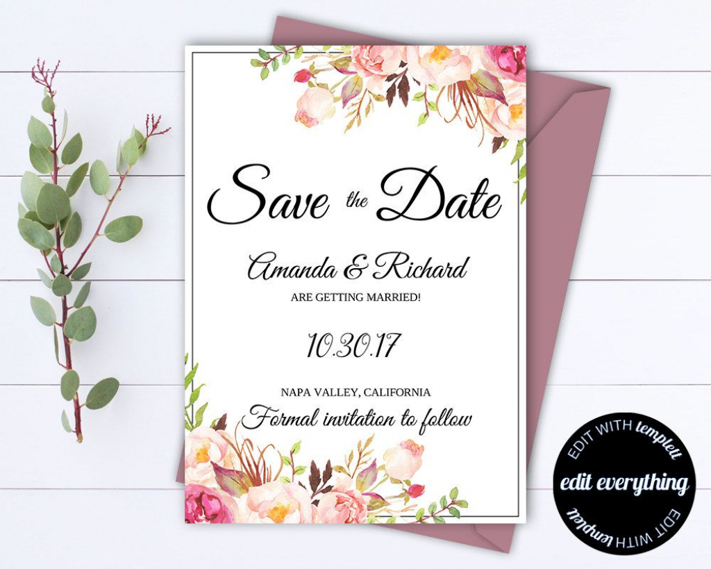 Pink Floral Save The Date Wedding Template Pink Floral Save The Date | Printable Save The Date Wedding Cards