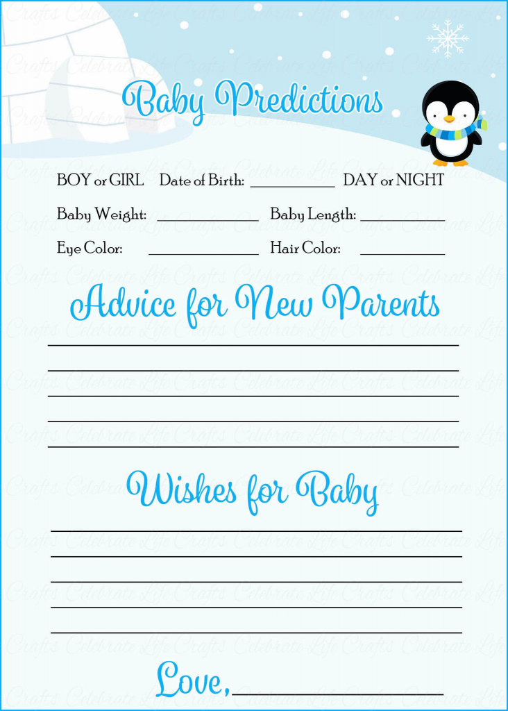 Prediction &amp;amp; Advice Cards - Printable Download - Blue Penguin Winter | Baby Prediction And Advice Cards Free Printable