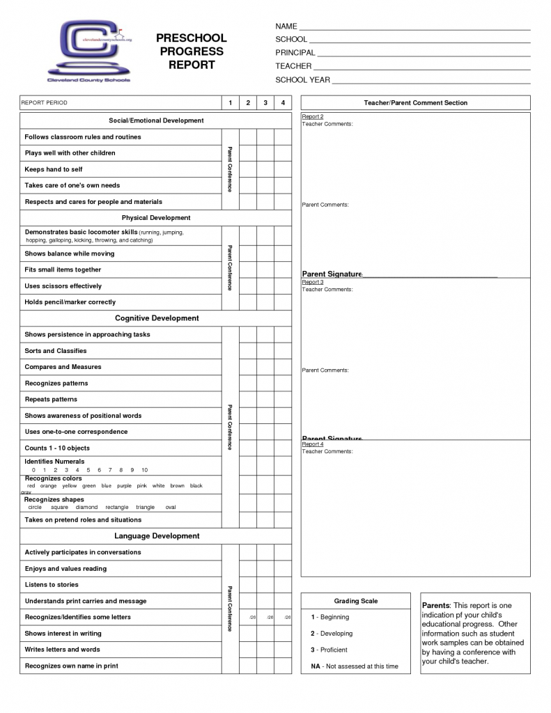 Preschool Progress Report Cards | Childcare | Kindergarten Report | Free Printable Preschool Report Cards