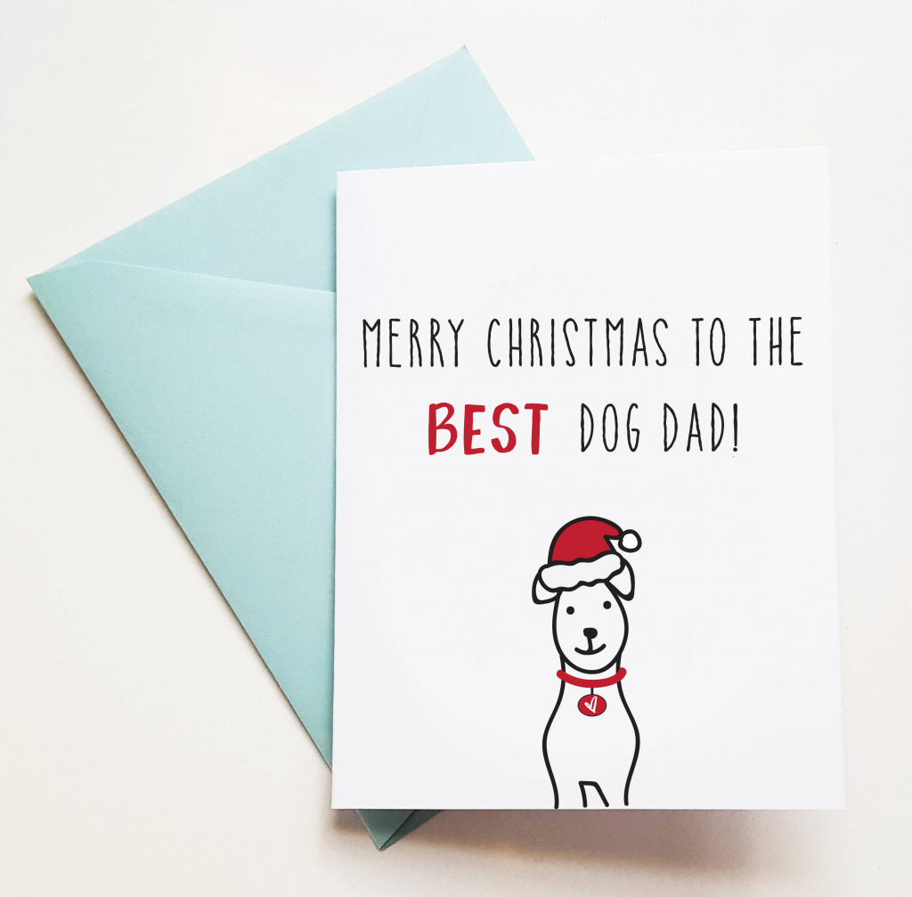 Print At Home - Merry Christmas To The Best Dog Dad Card, Xmas | Christmas Cards For Dogs Printable