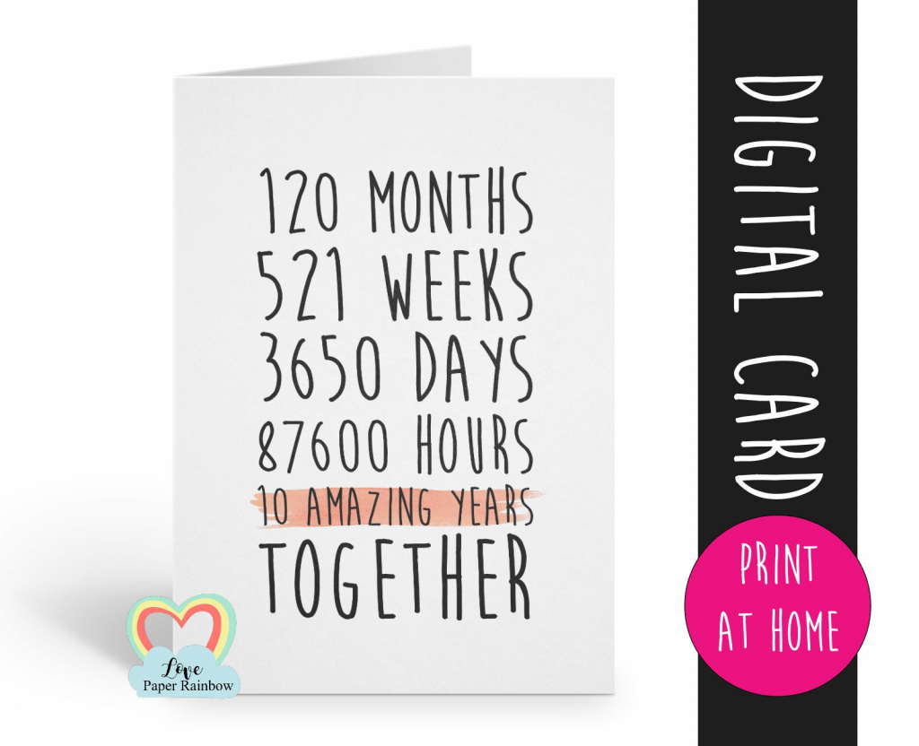 Printable 10Th Anniversary Card, 10Th Wedding Anniversary Card, 10 | Printable Wedding Anniversary Cards