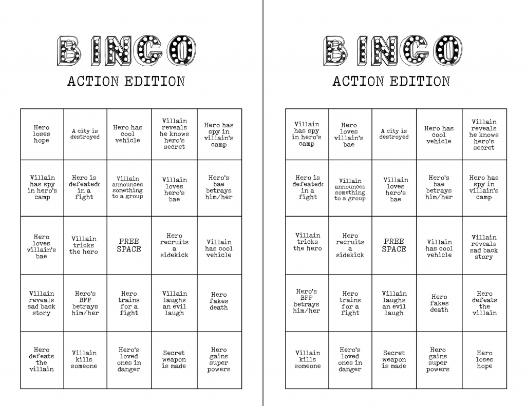 Printable Action Movie Night Bingo Card Game 8 Viewing Party | Etsy | Printable Bingo Cards 2 Per Page