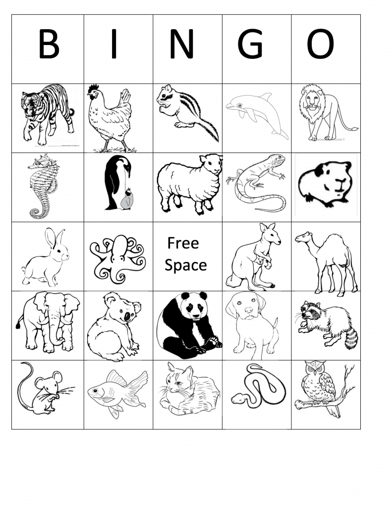 Printable Animal Bingo Card 4 Black And White Coloring Sheet | Printable Bingo Cards 4 Per Page