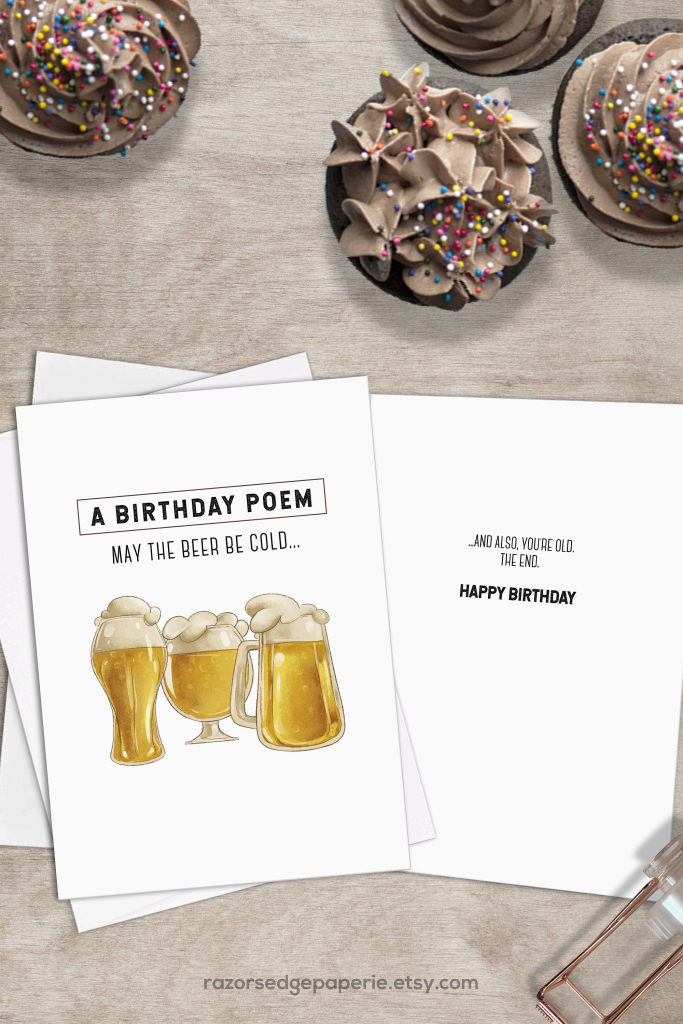 Printable Beer Birthday Card For Him Instant Download // Cold Beer | Free Printable Funny Birthday Cards