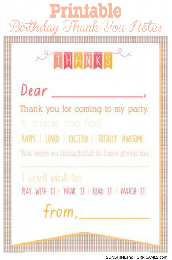 Printable Birthday Thank You Notes | Thank You For Coming Cards Printable