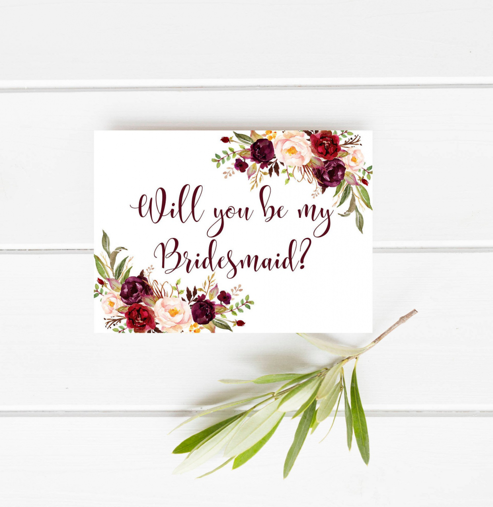 Printable Bridesmaid Card Marsala Will You Be My Bridesmaid | Etsy | Printable Bridesmaid Proposal Cards
