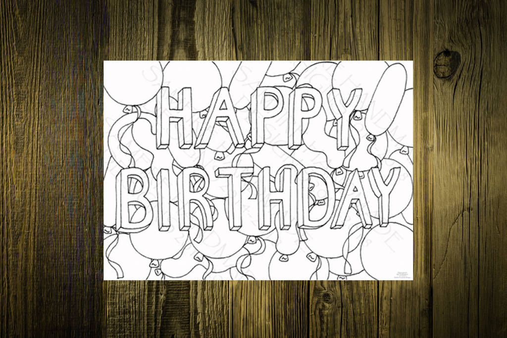 Printable Card To Colour In Happy Birthday With Balloons | Etsy | Make Your Own Printable Card