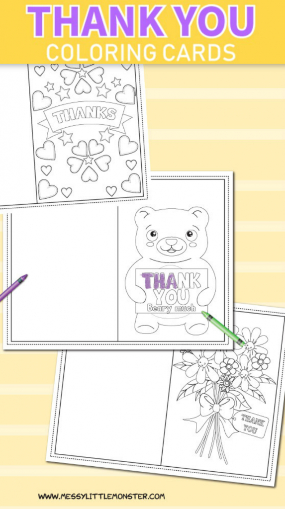 Printable Colouring Thank You Cards For Kids - Messy Little Monster | Printable Thank You Cards For Kids To Color