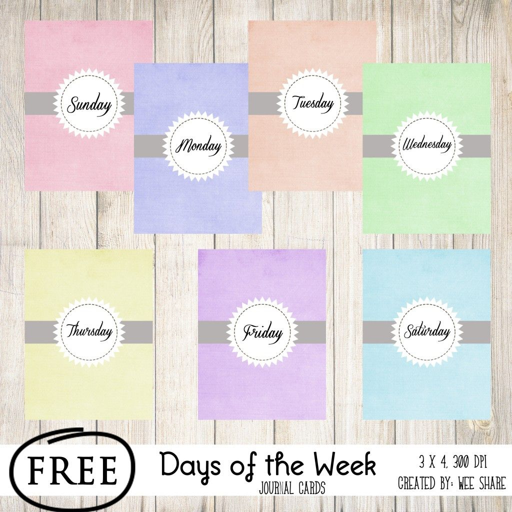 Printable -- Days Of The Week Journal Cards | Smash* And Pl | Free Printable Days Of The Week Cards