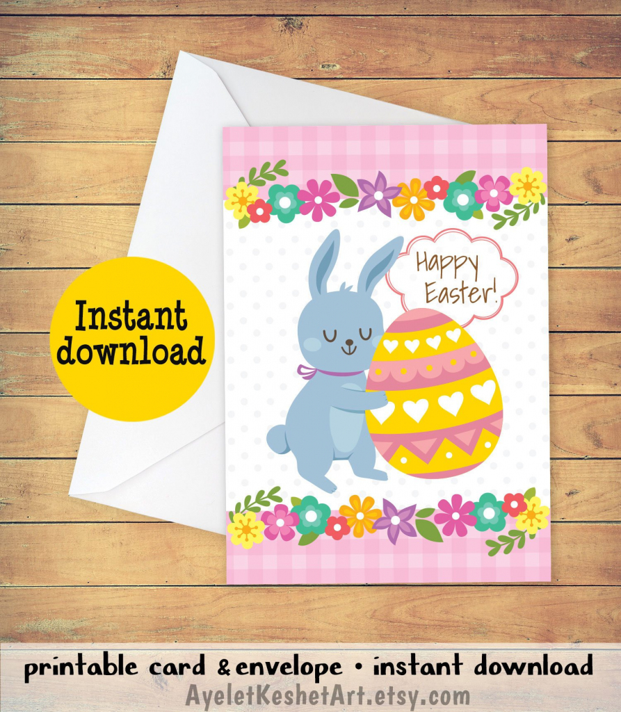 Printable Easter Card With A Bunny And An Easter Egg. Cute | Etsy | Printable Greek Easter Cards