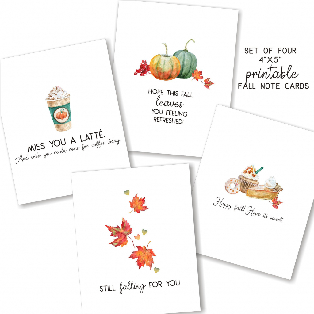 Printable Fall Note Cards Set Of Four 4X5 Cards | Etsy | Cute Note Cards Printable