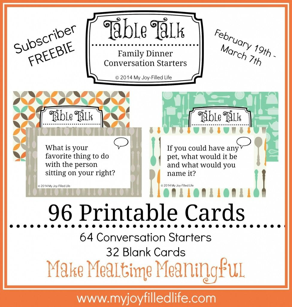 Printable Family Dinner Conversation Starters Cards | Great | Printable Conversation Cards For Adults