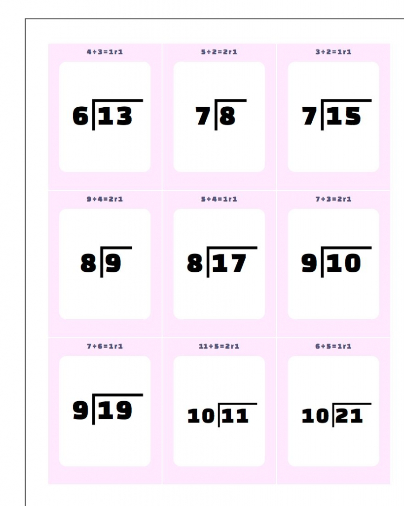 Printable Flash Cards | Free Printable Division Flash Cards