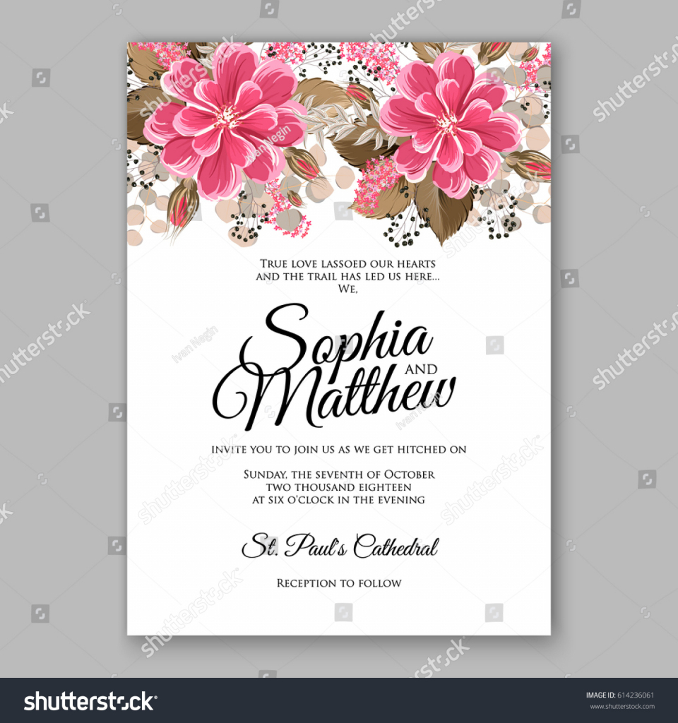 Printable Invitation Card Stock Stock Vector Soft Red Dahlia Wedding | Printable Invitation Card Stock