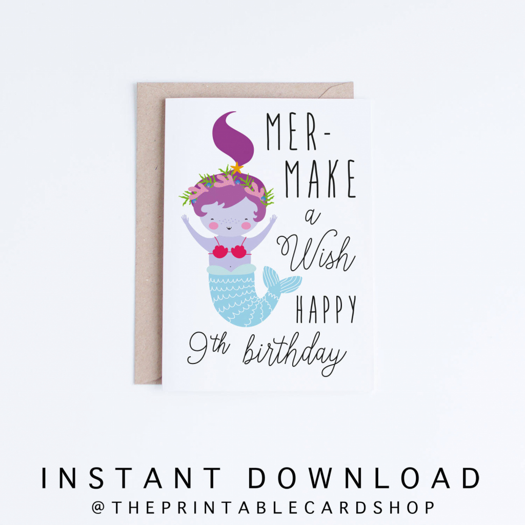 Printable Mermaid Birthday Cards Girls 9Th Birthday Cards | Etsy | 9Th Birthday Cards Printable