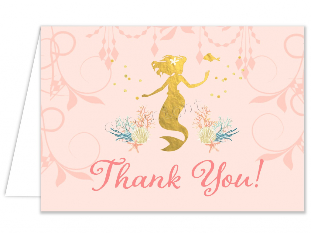 Printable Mermaid Thank You Card For Girl Birthday Party W/matching | Free Printable Mermaid Thank You Cards