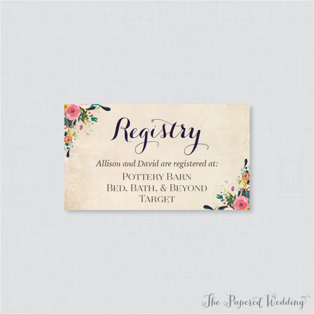 Printable Or Printed Wedding Registry Cards Floral Wedding | Etsy | Free Printable Registry Cards