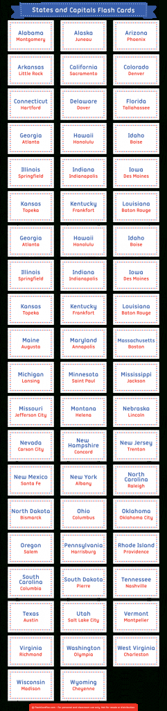 Printable States And Capitals Flash Cards | States And Capitals Flash Cards Printable