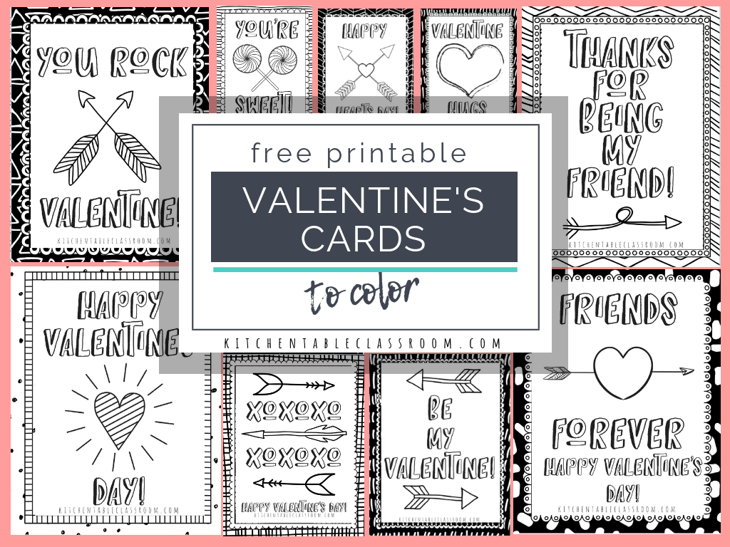 Printable Valentine Cards To Color - The Kitchen Table Classroom | Printable Valentine Cards To Color