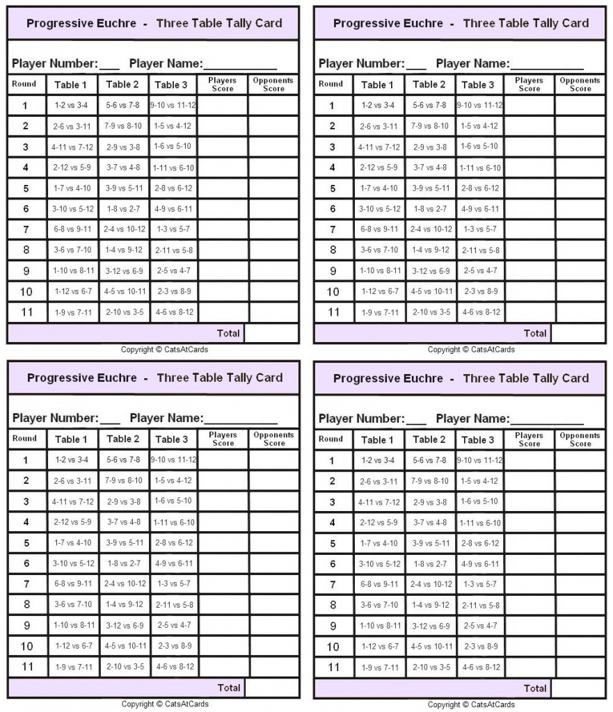 Printable Euchre Score Cards 