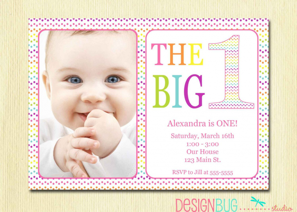 Rainbow First Birthday Invitation Baby Girl - Diy Photo Printable | Printable 1 Year Old Birthday Card