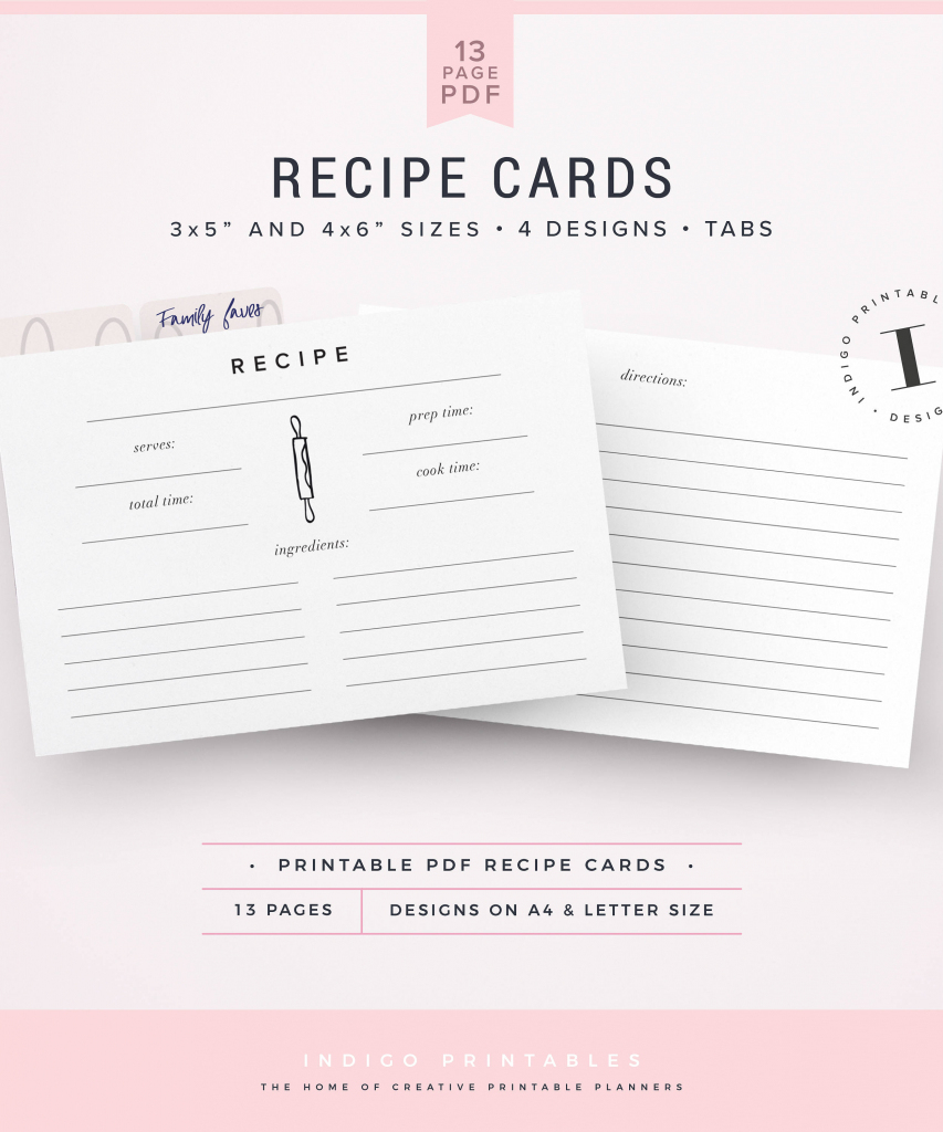 Recipe Cards Printable Recipe Cards Recipe Card Template | Etsy | Printable Recipe Card Template