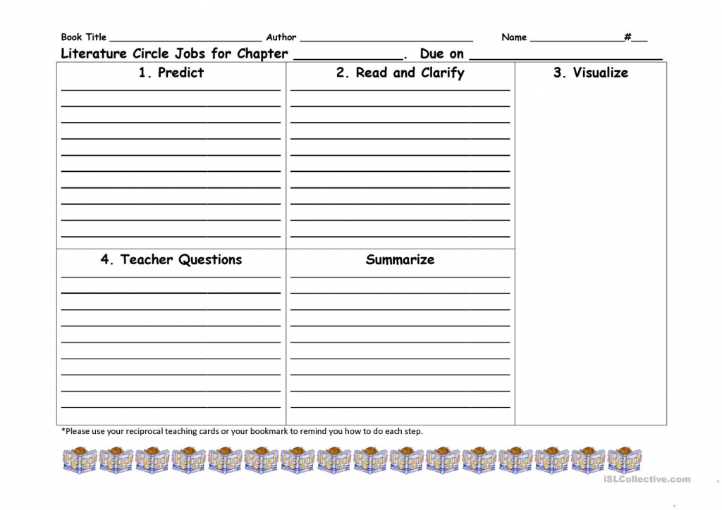 Reciprocal Teaching Literature Circle Worksheet Worksheet - Free Esl | Reciprocal Reading Cards Printable