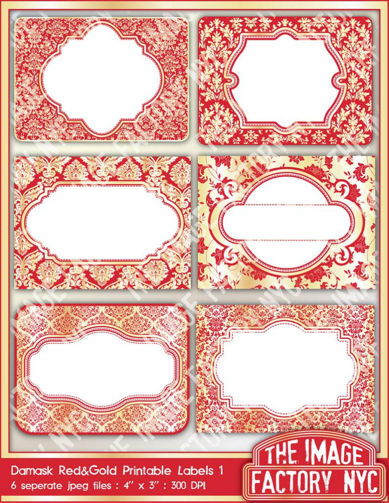 Red And Gold Damask Printable Labels &amp;amp; Tags For Gift Tags | Etsy | Free Printable Damask Place Cards