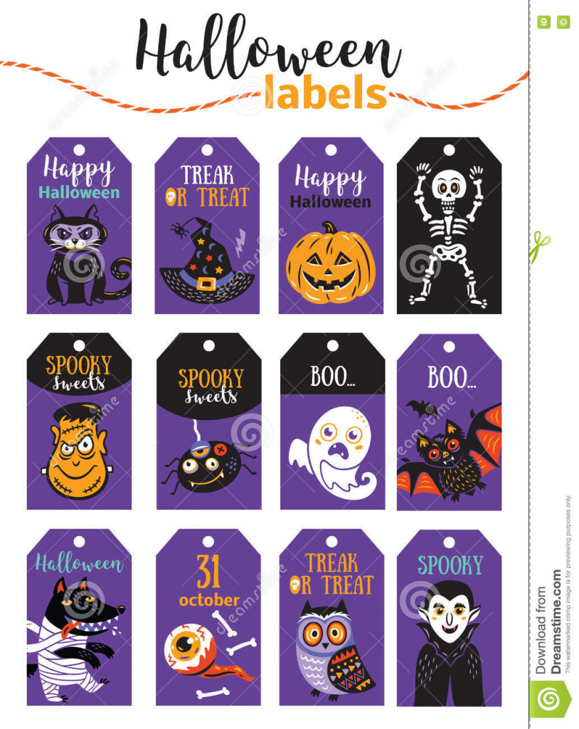 Set Of Vintage Happy Halloween Badges And Labels. Cartoon Design | Cute Printable Halloween Cards