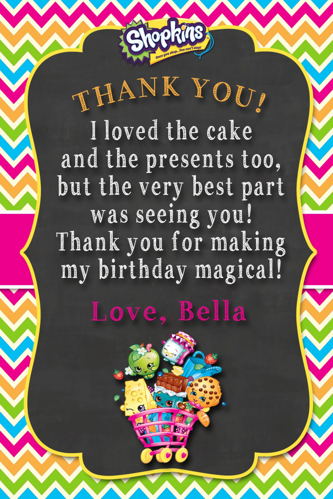 Shopkins Thank You Card | Shopkins Birthday Invitations And Party | Free Printable Shopkins Thank You Cards