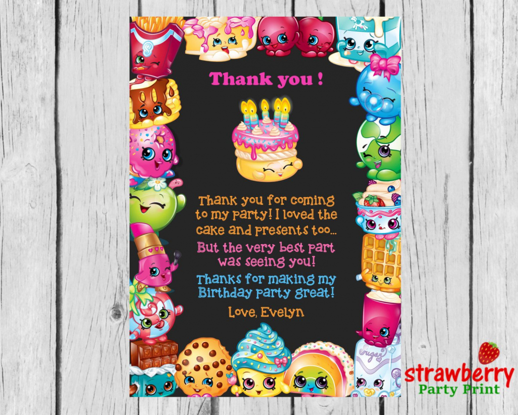 Shopkins Thank You Cards, Shopkins Birthday Thank You Notes, Thank | Free Printable Shopkins Thank You Cards