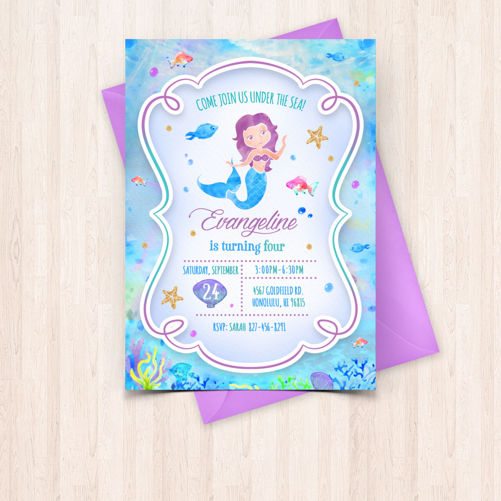 Smartly Printable Watercolor Mermaid Birthday Invitations Free Thank | Free Printable Mermaid Thank You Cards
