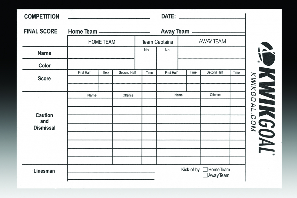 Soccer Referee Score Sheets - Gopher Sport | Soccer Referee Cards Printable