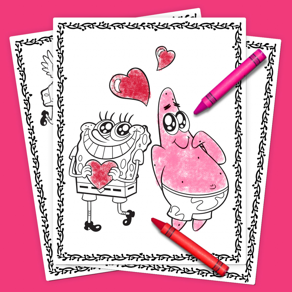 Spongebob Valentine's Day Coloring Pack | Nickelodeon Parents | Spongebob Valentine Cards Printable