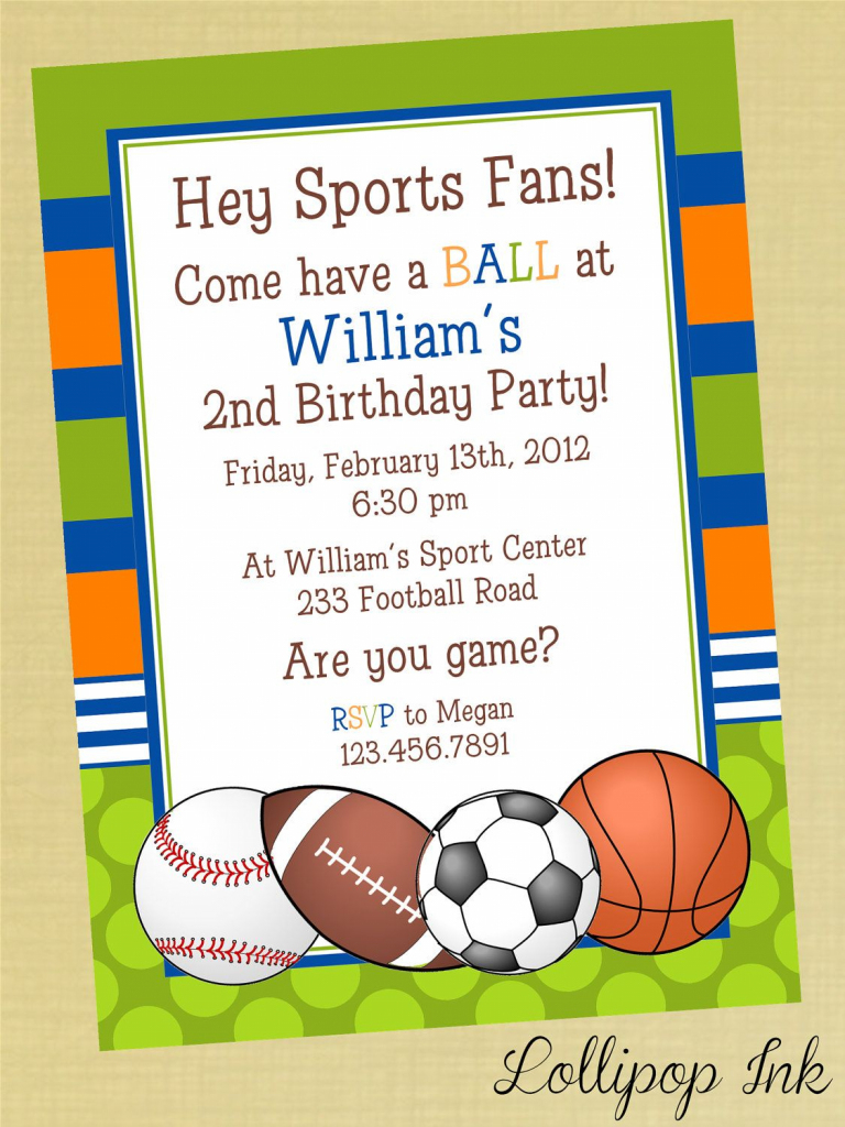 Sports Printable Birthday Invitation, Personalized Sports Birthday | Printable Sports Birthday Cards