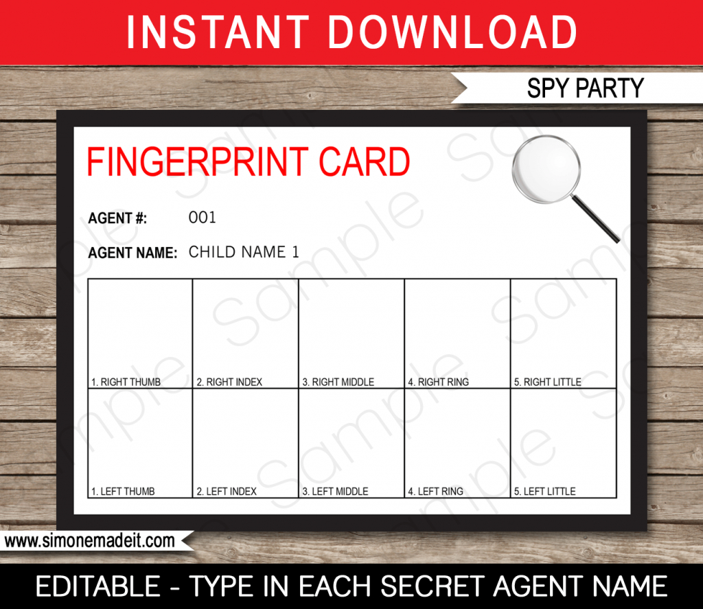 Spy Party Fingerprinting Card Template | Secret Agent | Printable Spy Id Cards