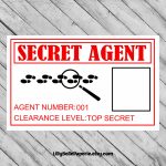Spy Secret Agent Birthday Party Identity Id Badge  Printable File | Printable Spy Id Cards
