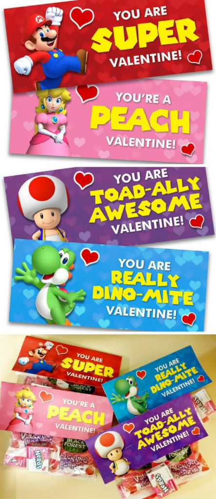 Super Mario Inspired Printable Valentine&amp;#039;s Day Cards / Treat Bag | Printable Mario Valentines Cards