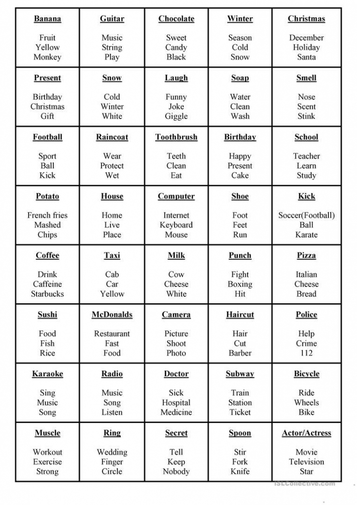 Taboo Kids Worksheet - Free Esl Printable Worksheets Made | Taboo Game Cards Printable Pdf